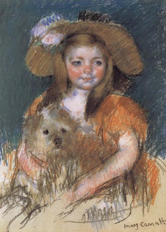Mary Cassatt The girl holding the dog oil painting picture
